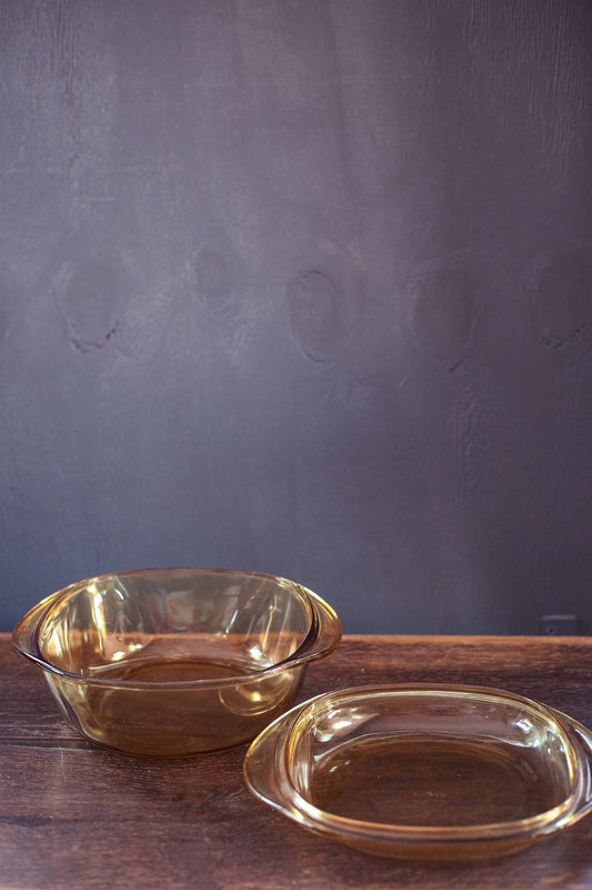 Midcentury Mexican Honey/Amber Glass Baking Dishes - Vintage Midcentury Mexico Glassware