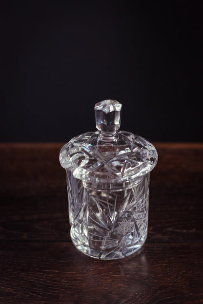 Crystal Lidded Sugar/ Jam Jar - Vintage Cut Glass Sugar Container
