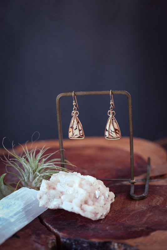 Maligano Jasper Wire Wrapped Earrings - Vintage Estate Jewelry Desert Landscape Jasper Earrings