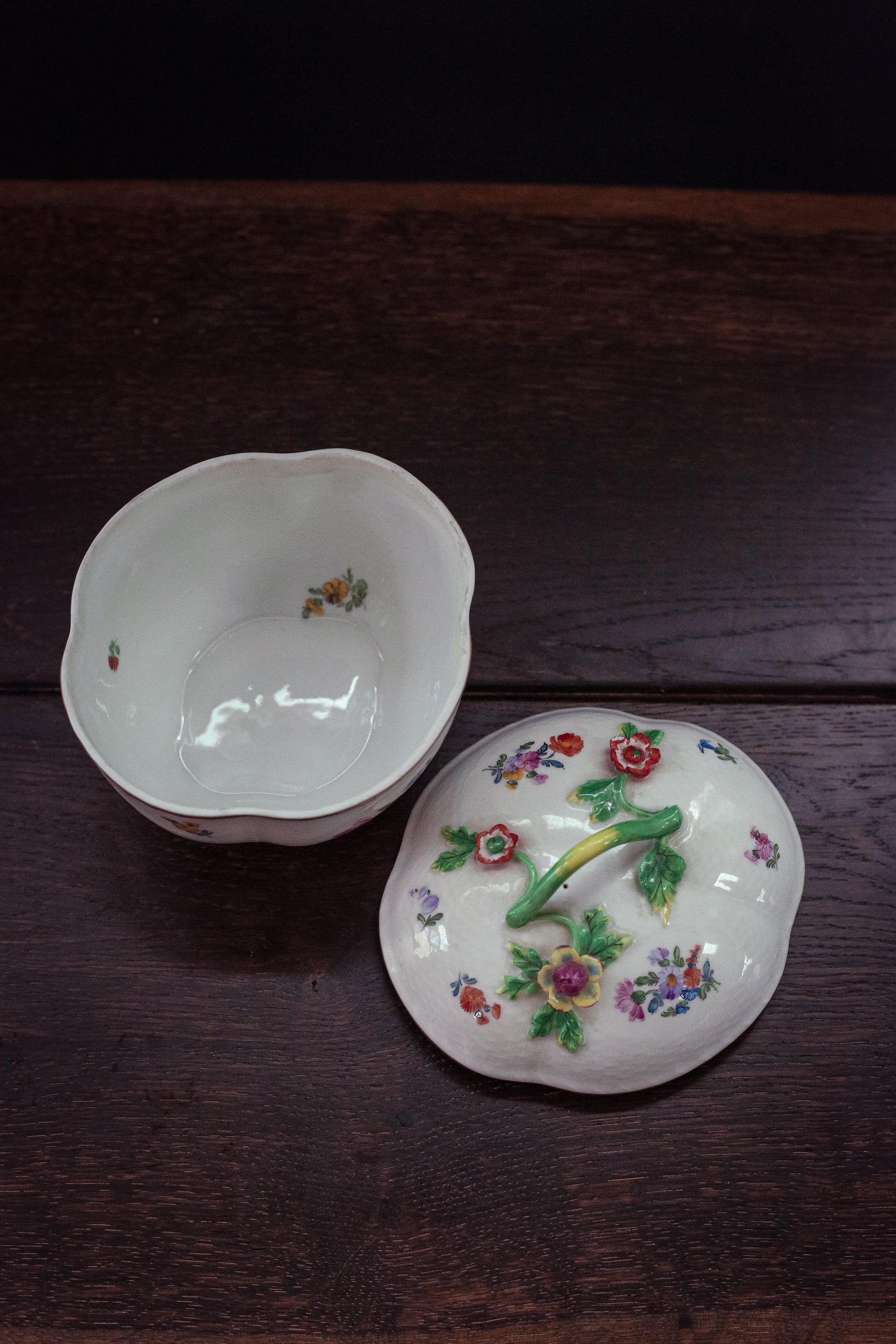 Floral Porcelain Bavarian Lidded Dish - Vintage Lidded Sugar Bowl