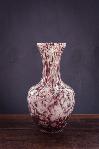 Large VB Florence Opaline Glass Vase - Vintage Maroon White Italian Glass Vase