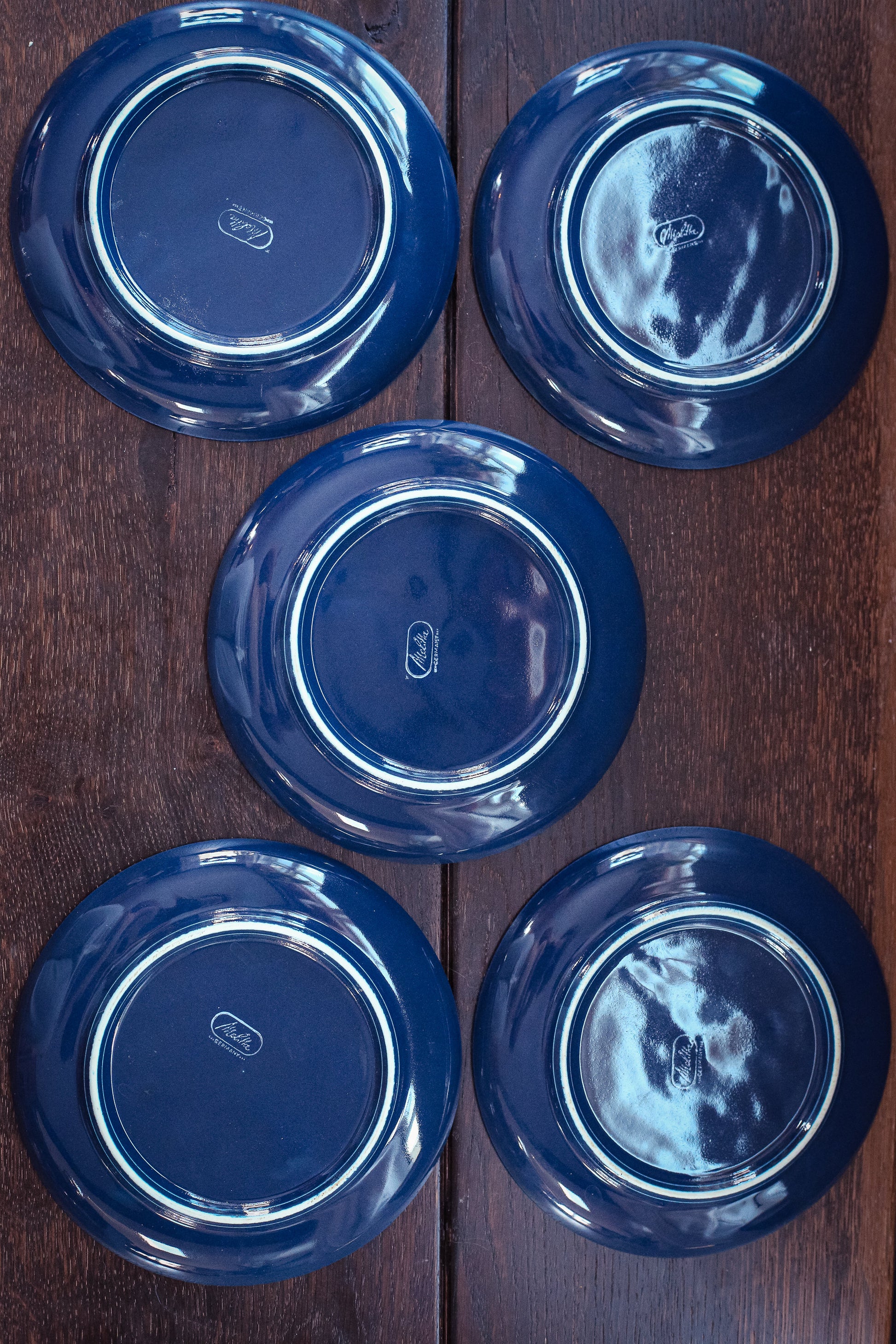 Melitta Stockholm Blue Soup Bowls & Plates - Vintage Swedish Midcentury Ceramic Tableware 10 Piece Set