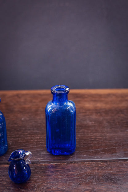 Set of 3 Miniature Cobalt Blue Glass Bottles - Vintage Cobalt Glass Trio