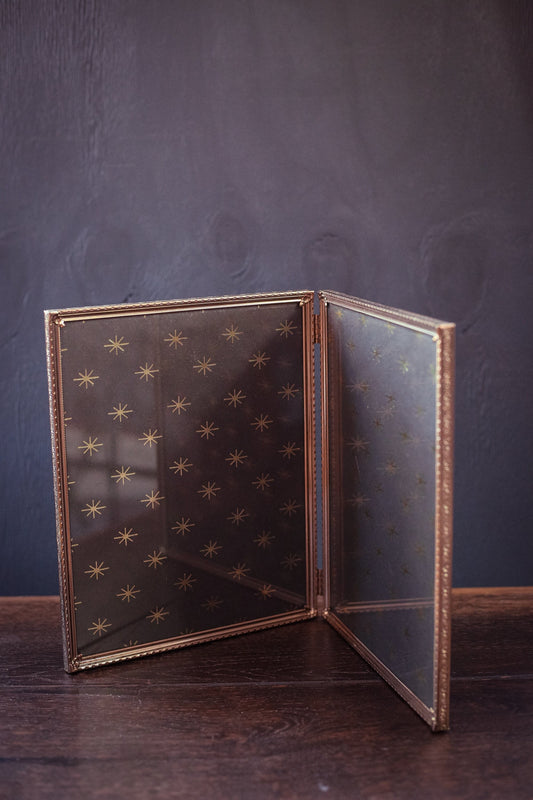 Brass Filigree Folding Photo Frame Holds Two 8x10 - Vintage Picture Frame