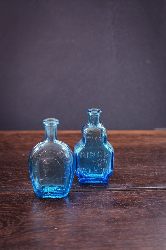 Pair of Miniature Blue Apothecary Bottles - Vintage Cobalt Glass Bottles